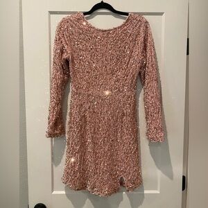 Pink Sequin Long Sleeve Dress